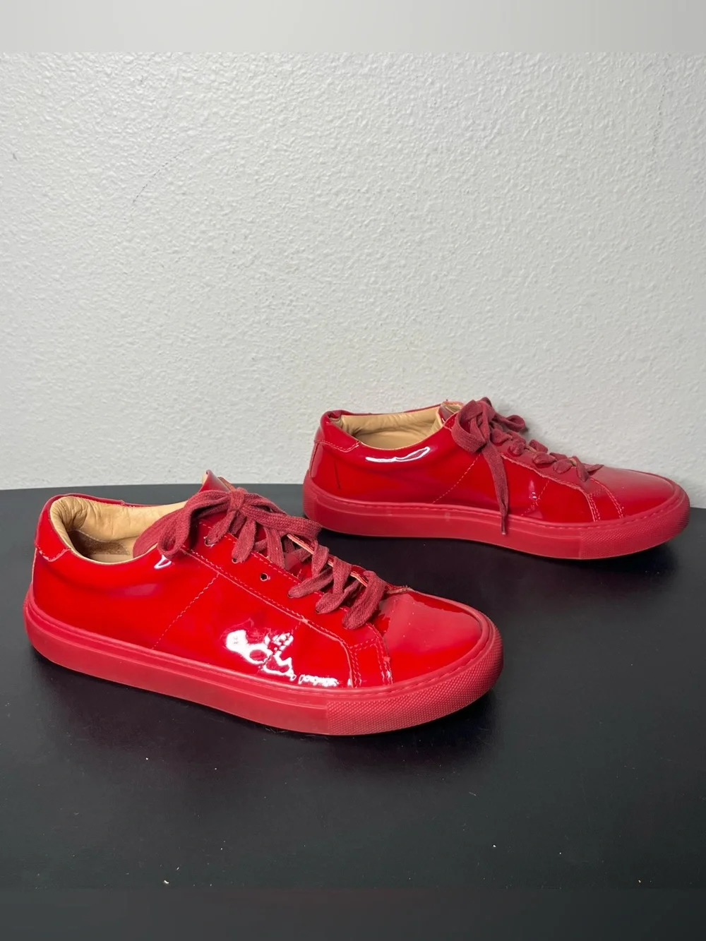 Greats Brooklyn Red Patent Leather Lace Up Sneakers Size 8.5